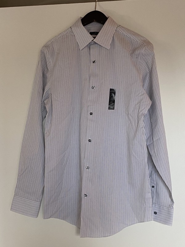 Marc Anthony Dress Shirt Mens 15.5 34/35 Stripe Slim Fit Easy Care Business NEW