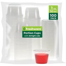 Disposable Plastic Portion Cups with Lids 1 Ounce 100 Sets Small Condiment