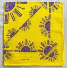 Bandana VTG Yellow Cotton Geometric AIRVENTURE Symbol Sun Handkerchief 20"J