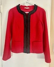Vintage Pendleton Red Merino Wool Small Blazer Jacket, Black Pleated Ribbon Trim