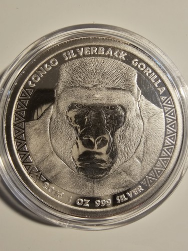 2016 1oz Silver Congo Silver Back Gorilla In Capsule