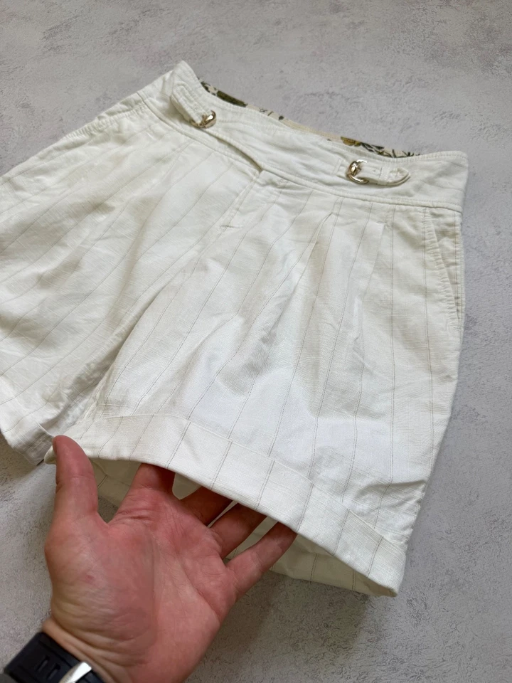 Pantalones cortos florales de lino a rayas blancas Gucci para mujer talla 44 Foto 4 de 4