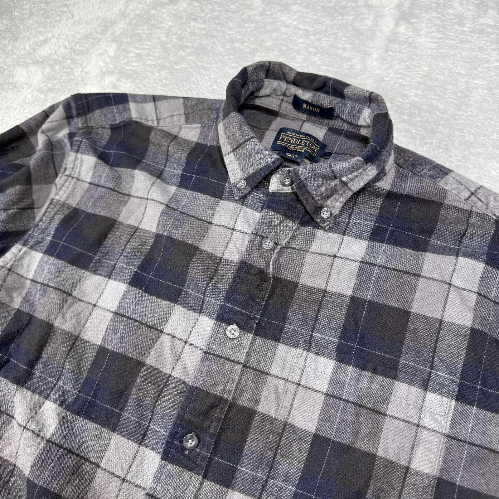 Pendleton Shirt Mens Large Gray Plaid Mason Flannel Casual Outdoor Hiking Casual