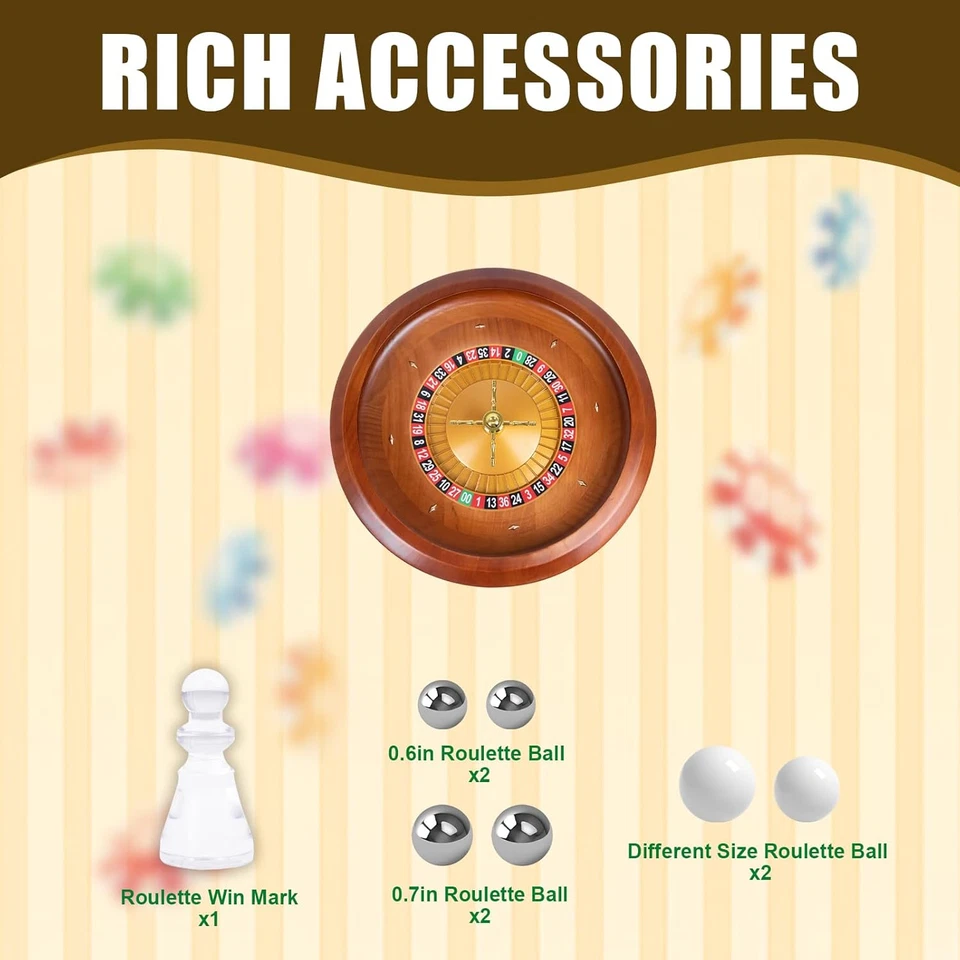 Ruleta de madera profesional de 20 pulgadas, ruleta de casino de madera maciza de gran tamaño Foto 3 de 4