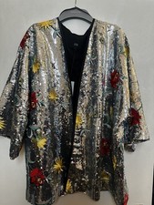 Sequin  Blazer Komono Style Jacket With Flowers