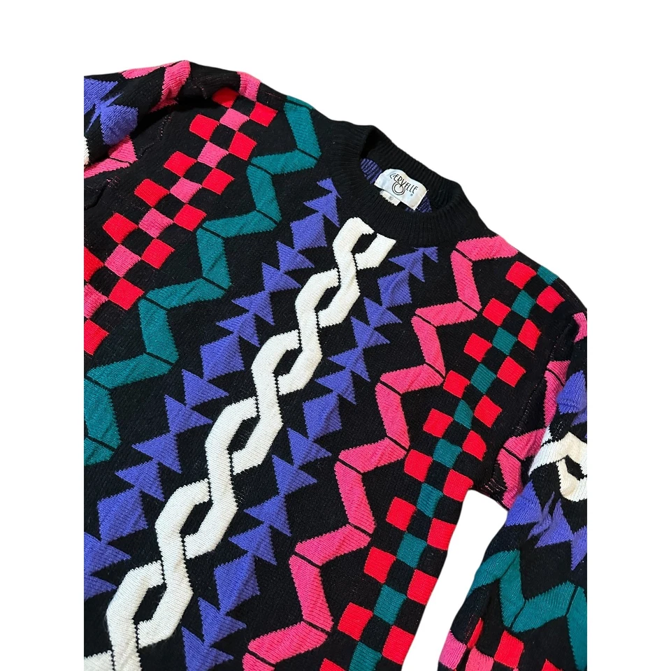 Vintage 80/90s Cervelle Geometric Knit Sweater XL Colorblock Abstract Retro - Image 2 of 4