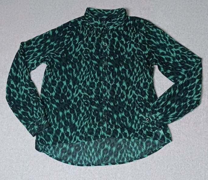 I Love H81 Sheer Button Up Blouse Womens Long Sleeve Size Small Animal...