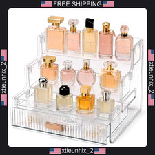 Clear Makeup Organizer with 3-Tier Display and Drawer for Vanity and Bathroom