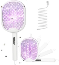 Electric Fly Swatter 4000V Bug Zapper Racket Foldable with Blue Light Dual Mode