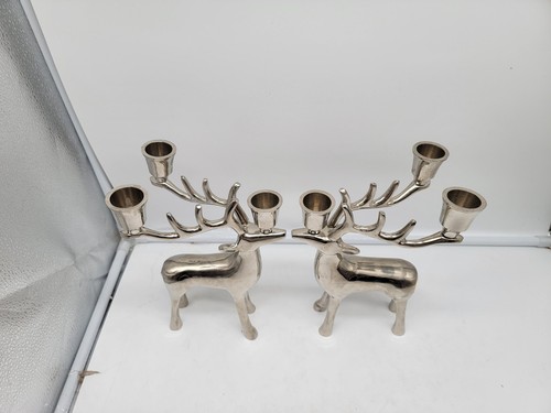 Pottery Barn Reindeer Candelabra Silver Tone Pair Of Candle Holder Solid Vintage