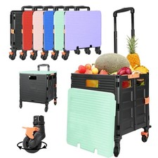 SELORSS Foldable Utility Cart Portable Rolling Crate Handcart Shopping Trolle...