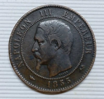 10 Centimes 1855 B Tête de Levrette Napoléon III Bronze - Photo 1/2