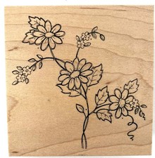 Flower Vine Leaves Rubber Stamp Wood Mount Great Impressions 3.5x3.5" Floral