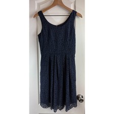 J Crew Women's Swirling Lace Dress Navy Blue Sleeveless Fit & Flare Size 2