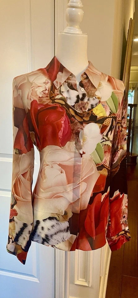 Alice + Olivia x Kelly Dabbah exclusive Print Willa Silk Blouse L NWT - Image 4 of 4