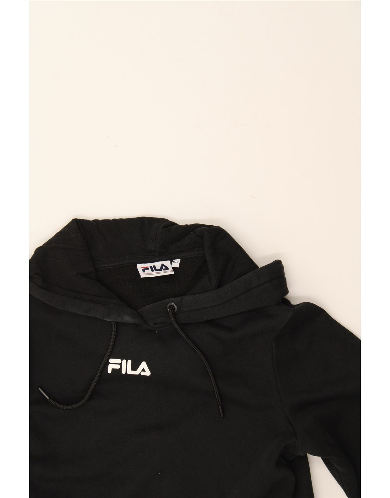 FILA maglione donna crop grafica felpa con cappuccio UK 12 medio nero cotone CR53