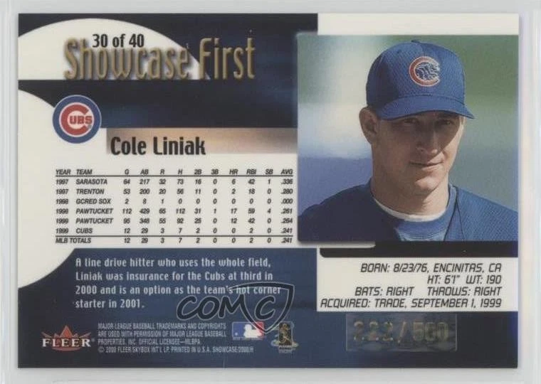 2000 Fleer Showcase First /500 Cole Liniak #30 - Image 2 of 2