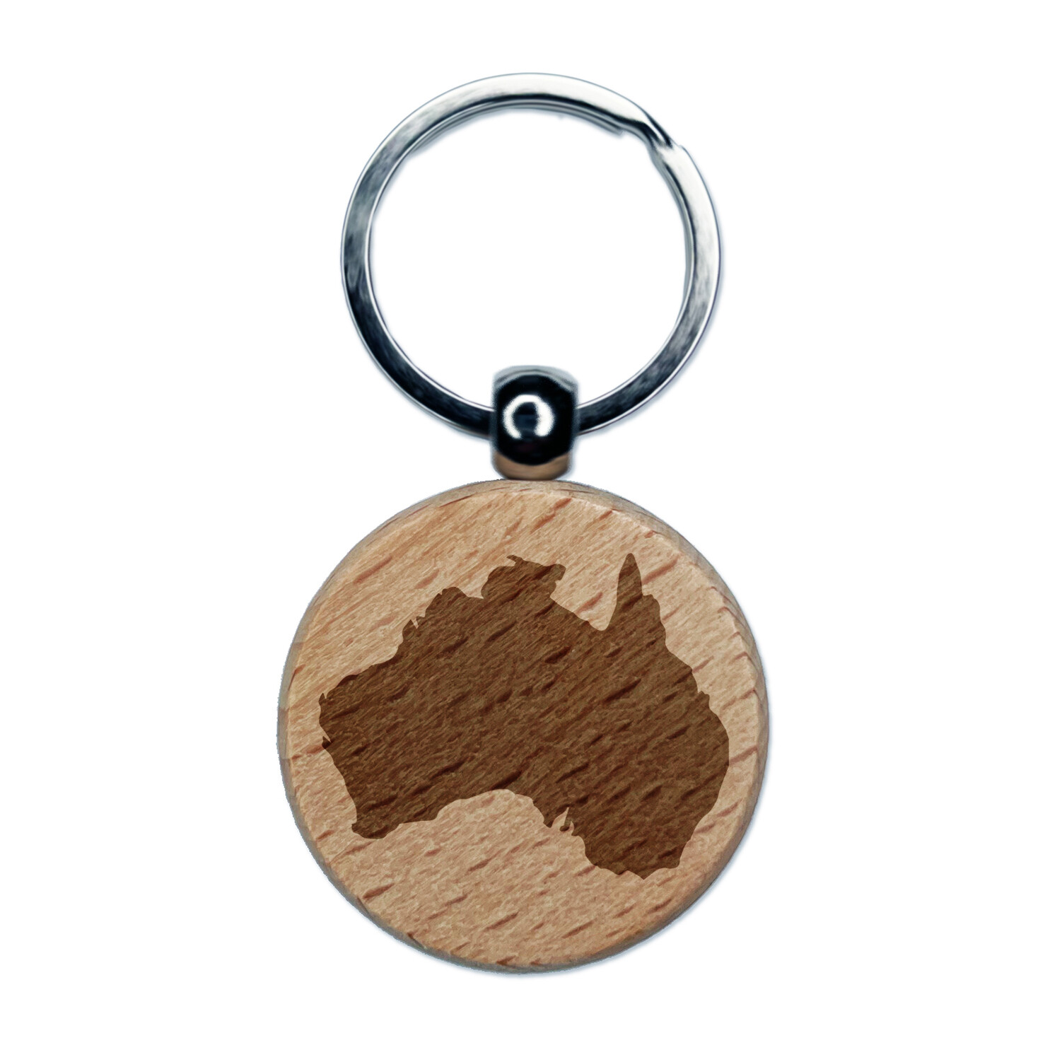 Australia Solid Engraved Wood Round Keychain Tag Charm
