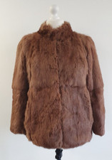 Vintage Daphmond 100% Rabbit Fur Coat Jacket Long Sleeve Size 12 Brown Lined