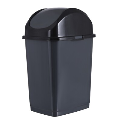 Superio 2.5 Gal Small Plastic Trash Can with Swing Top Lid   Grey/Black