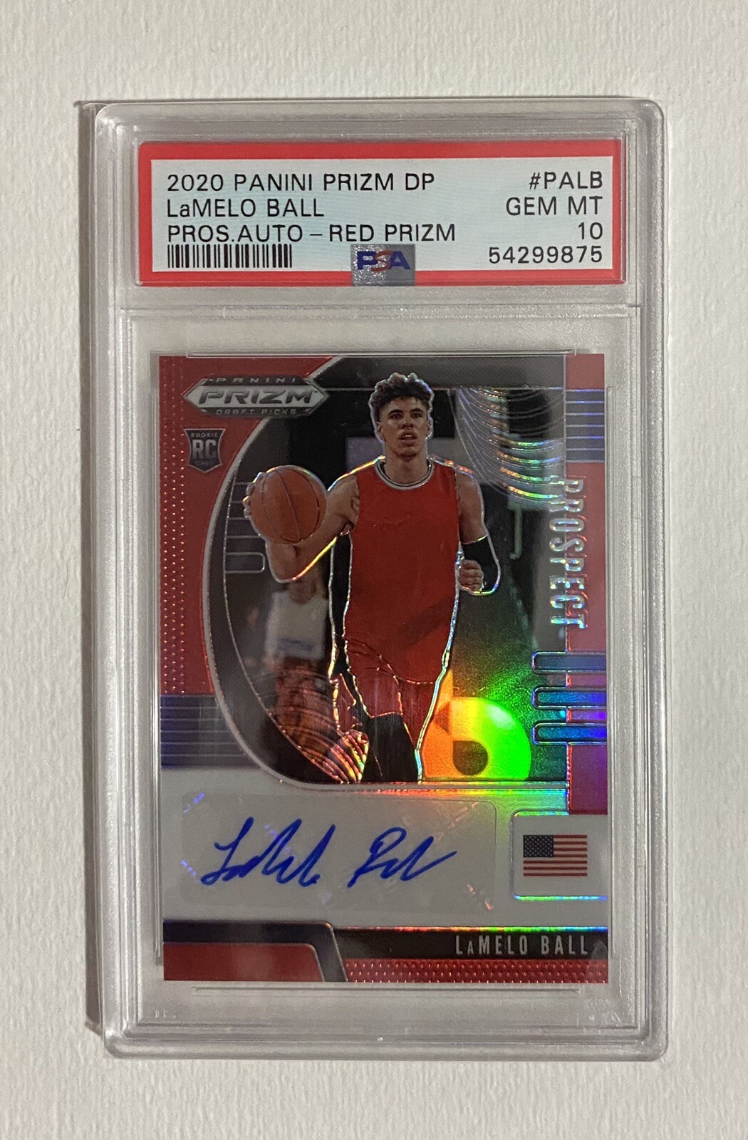 2020-2021 Panini Prizm Draft Red Lamelo Ball Melo ROOKIE RC AUTO /199 PSA 10