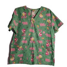 Warner Bros Tweety Bird Scrub Top Sz M Looney Tunes Seasons Tweetings Christmas