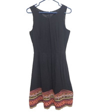 BCBGMaxazria Womens Fit & Flare Dress Small Black Embroidered Hem Sleeveless