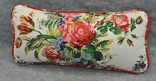 Red Floral Corded Pillow made w Ralph Lauren Belle Harbor White Floral Fabric 
