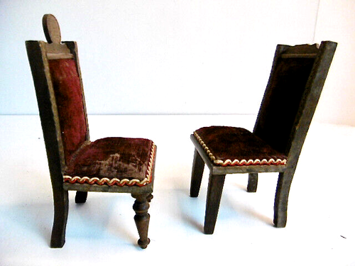 BEAUTIFUL ANTIQUE 4 PIECE BURGUNDY VELVET DOLLHOUSE FURNITURE - 19th century - Picture 13 of 17
