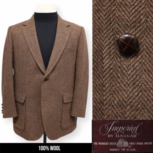 IMPERIAL VINTAGE TWEED mens brown HERRINGBONE sport coat suit jacket blazer 42 S