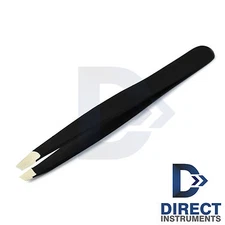 Black Color Steel Precision Eyebrow Tweezer Hair Removal Slanted Tip Makeup Tool