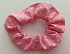 Pink White Polka Dot Hair Scrunchie Ponytail Holder Handmade