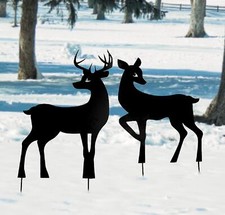 Large Metal Deer Doe & Buck 2-PC Black Silhou...