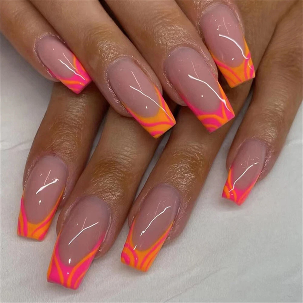 orange and pink nails