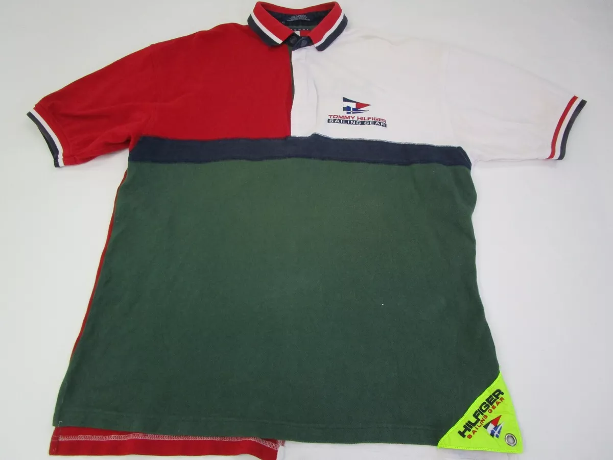 Vintage Tommy Hilfiger Sailing Polo Gear Big Flag Spellout Rugby Shirt 90s  Large