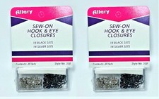 Lot of 2 Allary Sew-on Hook and Eye Closures Silver and Black Sets, 58 sets