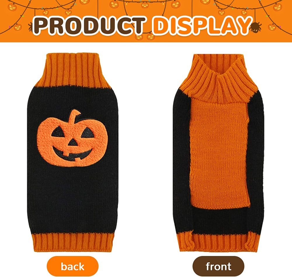 Dog Sweater Halloween Pumpkin Pet Costume Knitted Puppy Cat Party