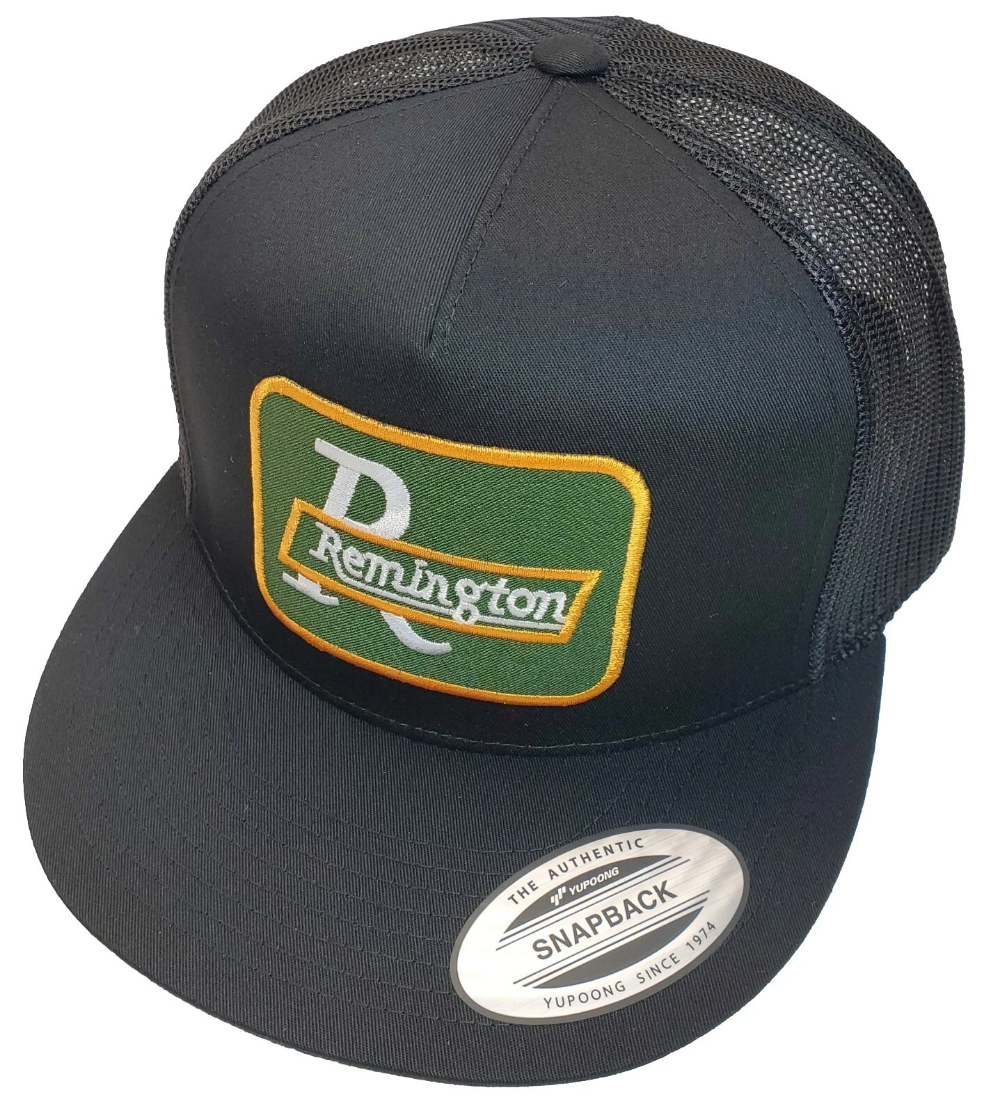 Remington Arms Patch on Trucker Hat Yupoong/YP Classic 6006 Snapback Black/Black