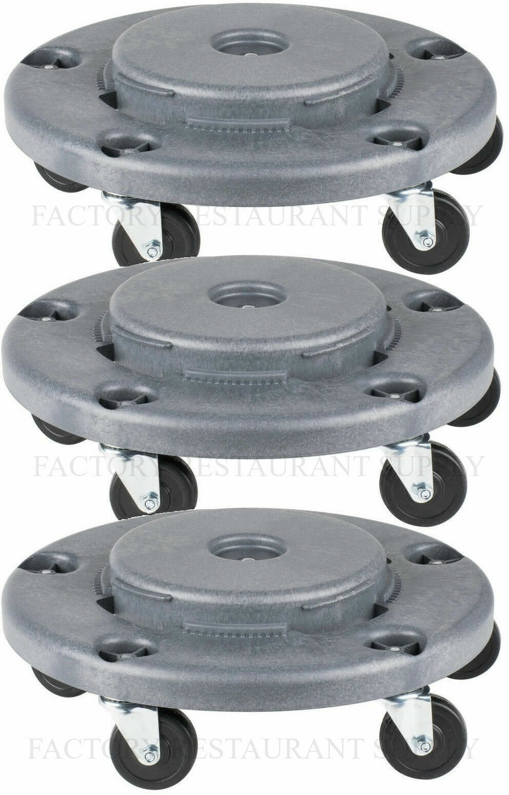 Lot De 3 Chariots Pour Poubelle Ronde Gris - 5 Roulettes, Plastique Renforcé, Capacité 160 Kg - Usage Commercial