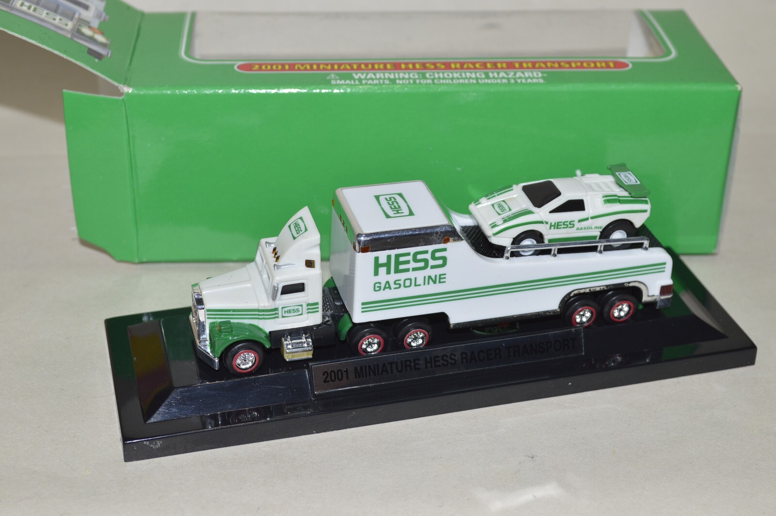 2001 Hess Miniature Truck Racer Transport with Race Car