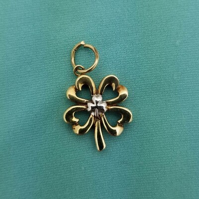 Vintage 10K Gold Glücksbringer vierblättriges Kleeblatt - Nachlass - Viel Glück - Irisches Glück