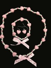 Girls Heart Shape Pearl Necklace Set