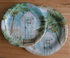 8 pc Beach House Melamine Salad Dinner Plates set Palm Trees Tropical cottage