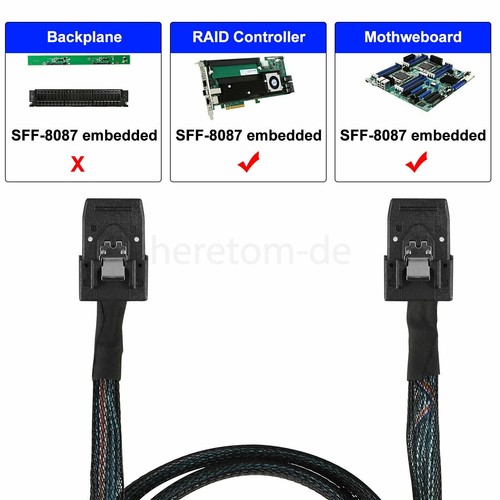 1m Mini SAS to Mini SAS Cable (SFF 8087) for RAID HBA Card Backplane Expander - Picture 1 of 9