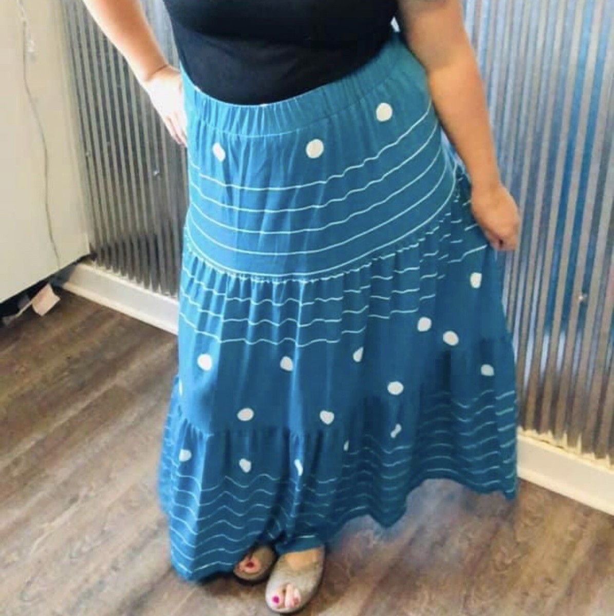 Large Lularoe Poppy Tiered Skirt Polka Dot Stripes Fits 14/16 | eBay