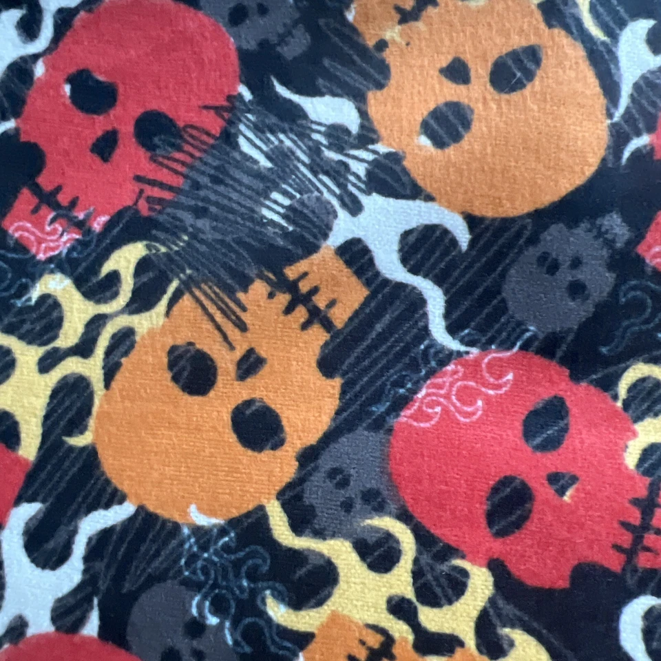 Skull Flannel Print Fabric 7/8 Yards Flames Black Orange White Yellow Fire Bones - Image 4 of 4