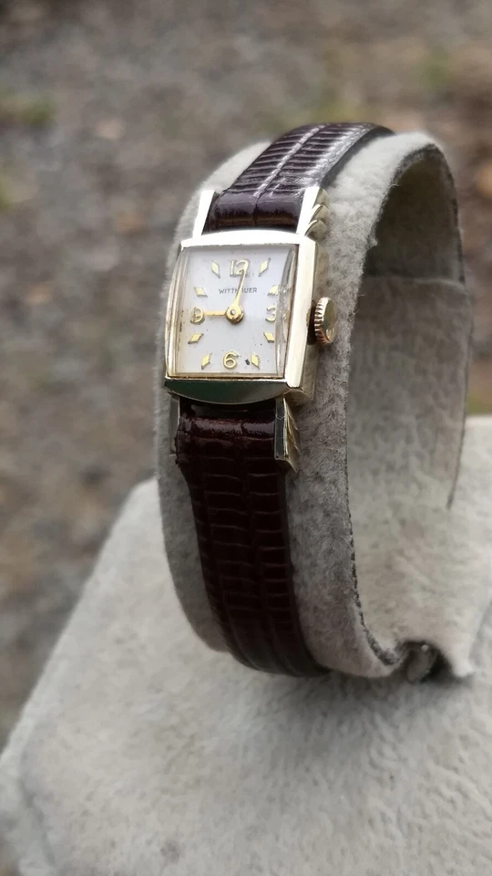 Reloj Wittnauer Vintage Oro 10K Relleno Art Deco Rectangular Cuerda Manual Damas Foto 4 de 4