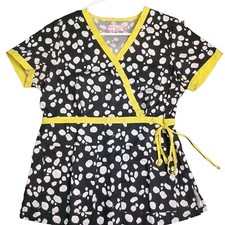 Koi By Kathy Peterson Scrub Top Size M Animal Print White On Black Yellow Trim