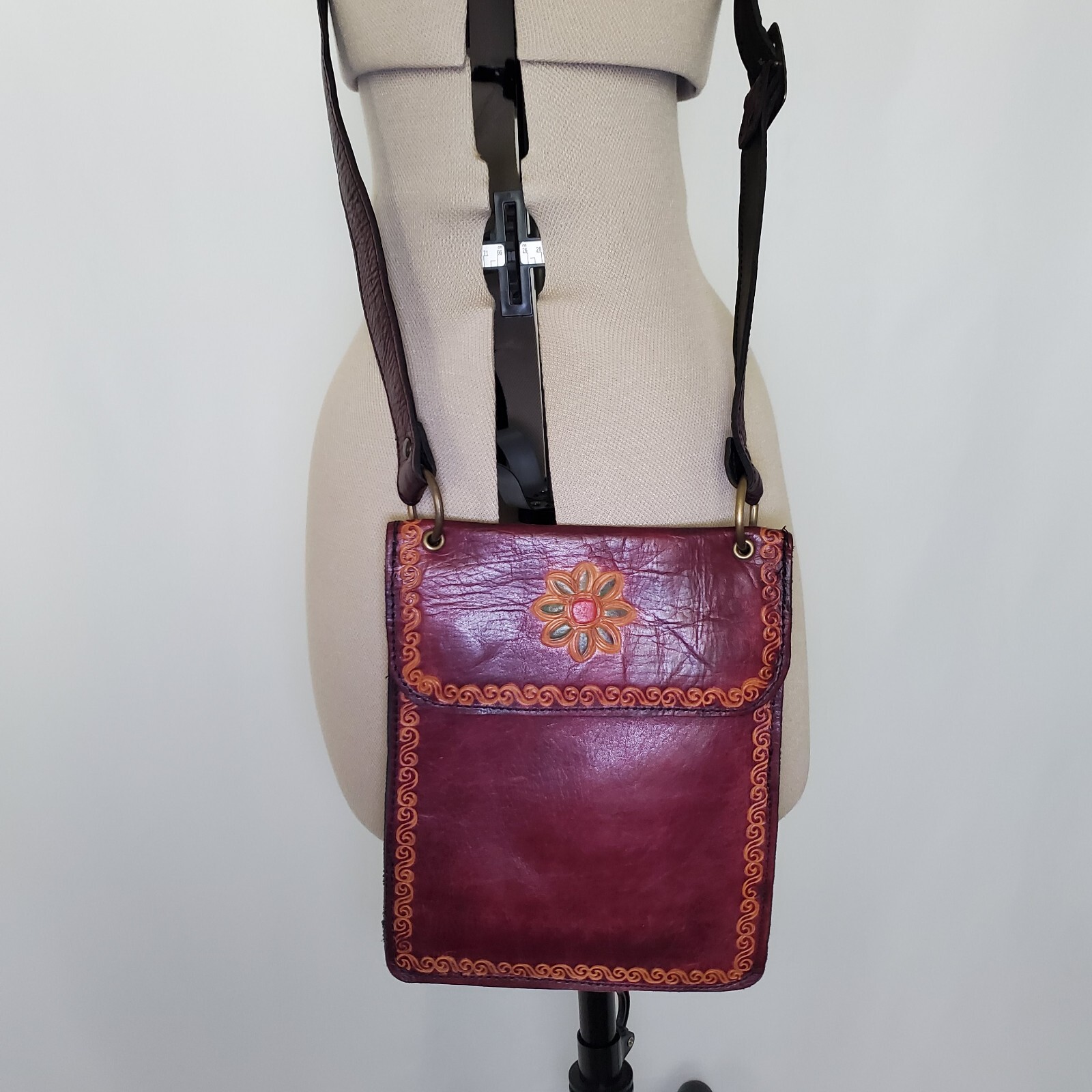 Handmade Crossbody Bag Women's Small Burgundy Lea… - image 1