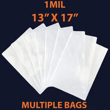 1Mil, 13" X 17" | LDPE Clear Flat Poly Bags, Flexible & Durable | Multiple Bags